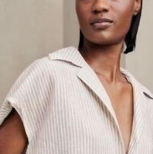 Banana Republic Clara Linen Shirt  XL Stripe Relaxed Fit Resort Collar S/S